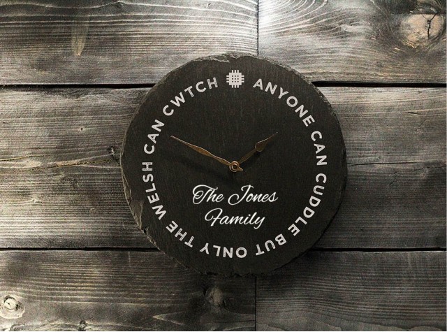 Personalised Welsh Slate Clock - Cuddle